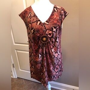 Snakeskin Maroon Pink Top w/ Beaded Medallion RanchoEstancia Large